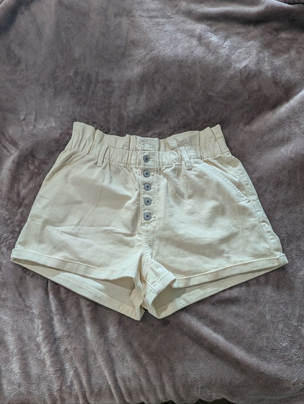 Arizona High-Rise Cream Paper Bag Shorts
